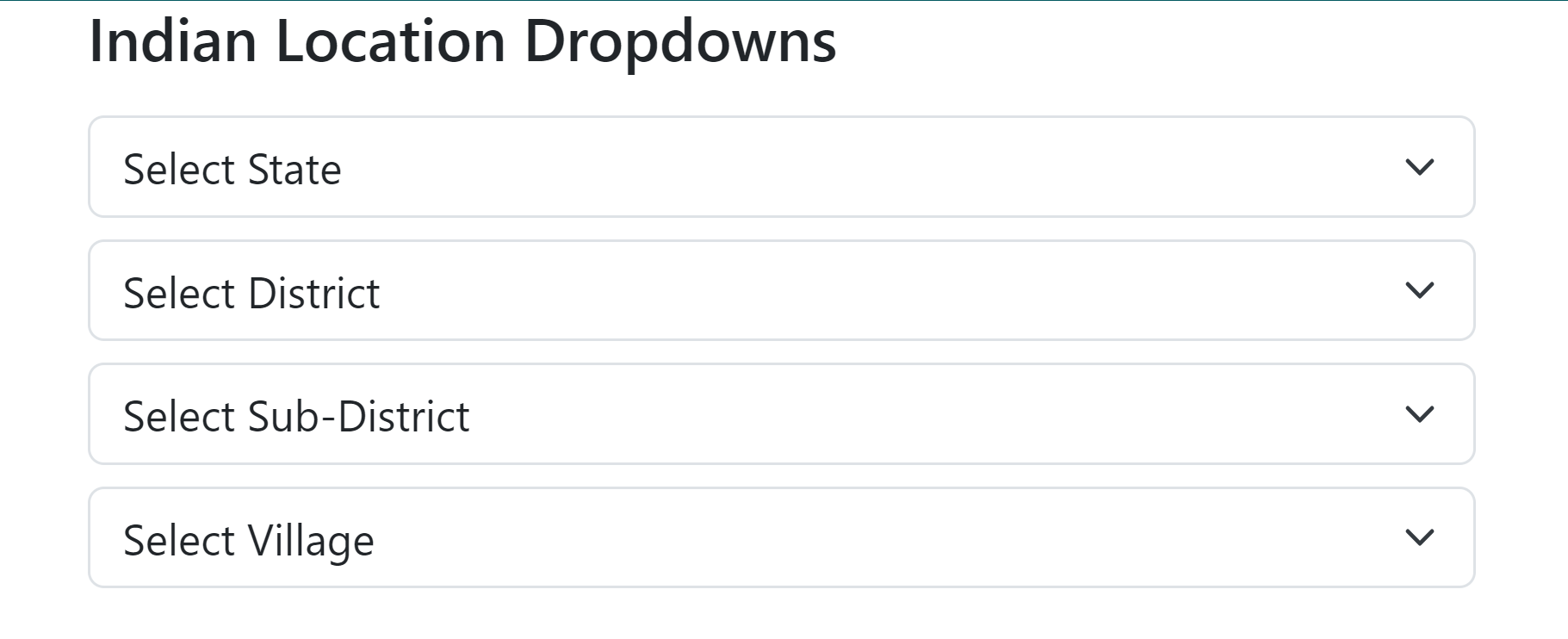 HTML Dropdown Selection for Indian States Districts Sub Districts Villages